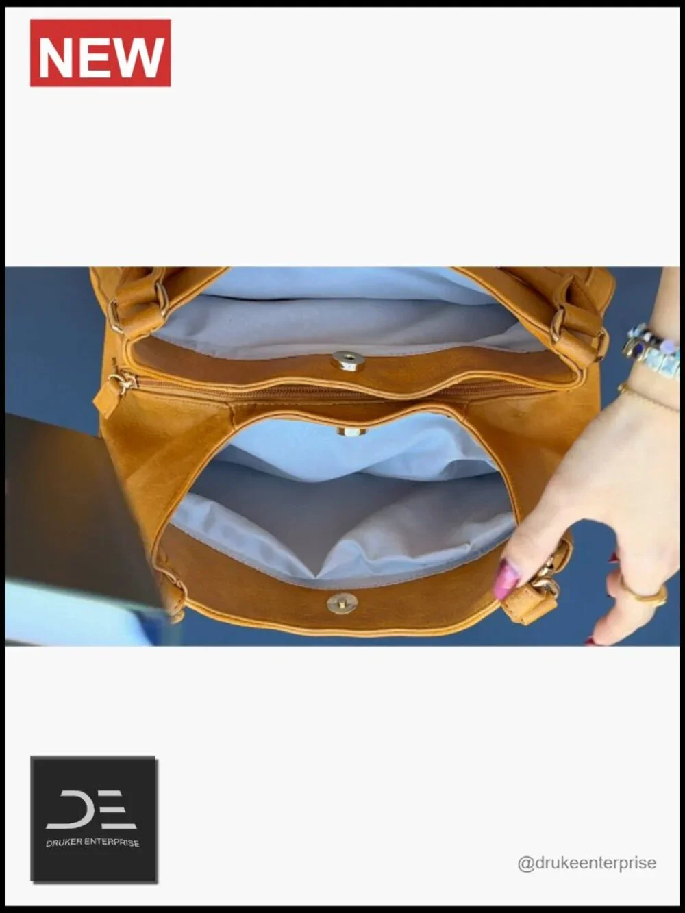 Faux Leather Medium Hobo Bag with 3 Compartments
